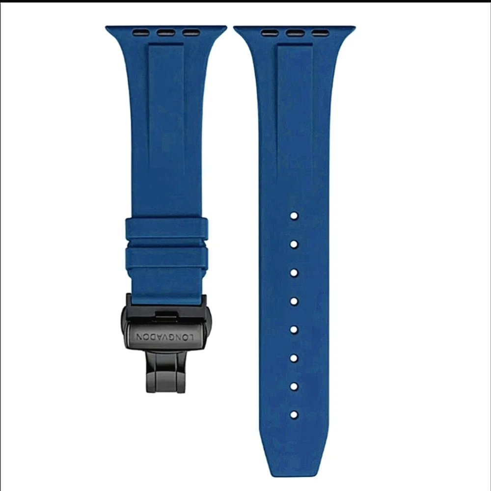 Longvadon Men Smartwatch Watchband Blue embossed leather Apple 1-9 Ultra 1, 2